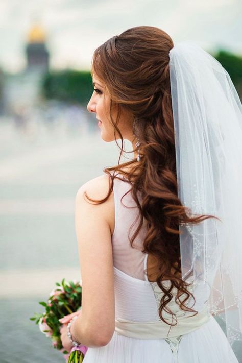 42 Wedding Hairstyles With Veil Wedding veil is an undisputed symbol of every bride. There are so many ways to wear it. We have collected best wedding hairstyles with veil that you will love. See more: https://www.weddingforward.com/wedding-hairstyles-with-veil/ #wedding #bride #weddingforward #bridalhair #weddinghairstyleswithveil Bride, Gaya Rambut, Peinados, Romantic Hairstyles, Coiffure Chignon, Hochzeit, Chignon, Short Hairstyle, Styl
