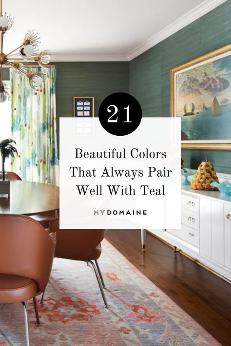 Looking to work the color teal into your home through decor or a fresh coat of paint? We've put together some color combos with teal to give you some ideas. Vintage, Ideas, Outdoor, Design, Architecture, Teal Paint Colors, Teal Color Palette, Color Accents, Teal Walls