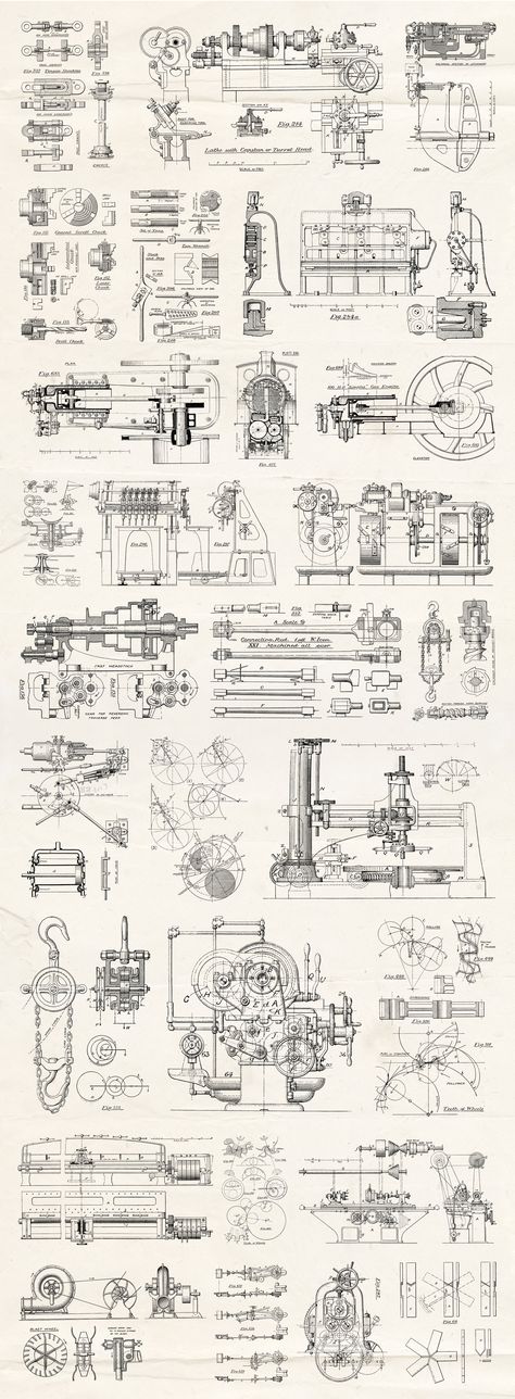 64 Vintage Mechanical Blueprints - Tom Chalky Design, Vintage, Techno, Clockwork, Electromechanical Engineering, Mechanical Design, Joinery, Mechanic, Mechanical Engineering Design