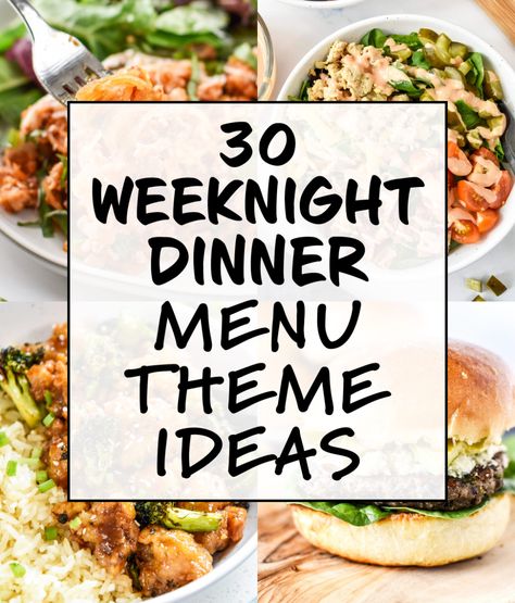 Here are 30 Weeknight Dinner Menu Theme Ideas to make meal planning easier! Use this list to help narrow down what to have for dinner using theme nights and browsing over 100 different dinner recipes! #dinnermenu #dinnerthemes #whatsfordinner ProjectMealPlan.com Slow Cooker, Fitness, Weekly Dinner Menu, Dinner Menu Planning, Meal Planning Menus, Weeknight Dinner, Family Meal Planning, Week Meal Plan, Dinner Plan