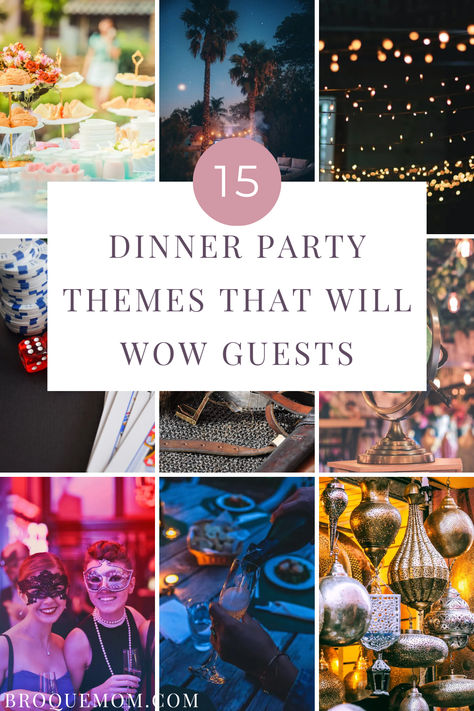 15 dinner party themes Diwali, Friends, Prom, Themed Dinner Nights Party Ideas, Themed Dinner Party Ideas Friends, Fun Dinner Party Themes, Dinner Party Games For Adults, Host Dinner Party, Themed Dinner Parties