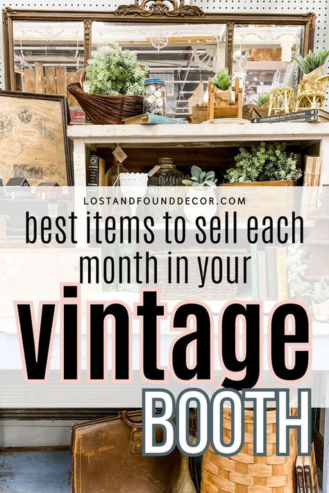 To help you in your journey as a vintage booth owner, I have a great guide to share with you today that will help you know what vintage items sell best during each season. Rotating your antique booth display and having it fit with the seasonal retail cycle is one of the best antique booth tips out there! Click to get my full month-by-month guide for free Vintage, Inspiration, Things To Sell, Vintage Booth Display Ideas Vendor, Vendor Displays, Gift Shop Displays, Vintage Store Displays, Vendor Booth, Vendor Booth Display