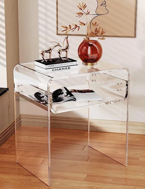 Amazon.com: solaround Clear Acrylic End Table 2-Tier Bedside nightstand for Living Room Bedroom Home Decor (Orange) : Home & Kitchen Interior, Home Décor, Home, Acrylic Bedside Table, Bedside Night Stands, Lucite Furniture, End Tables, Living Room Bedroom, Bedroom Night Stands