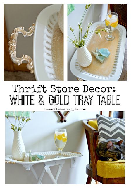 You won't believe what this beautiful accent table looked like before this blogger got ahold of it! DIY Thrift Store White and Gold Accent Table - One Mile Home Style Art, Furniture Makeover, Diy Home Décor, Upcycled Home Decor, Home Décor, Upcycling, Ideas, Thrift Store Decor, Thrifted Home Decor