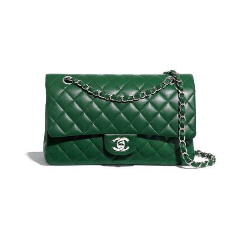 Lambskin & Silver-Tone Metal Green Classic Handbag | CHANEL Purses, Shoes, Burberry Handbags, Versace, Dior, Saint Laurent, Hermès, Leather Handbags, Purses Crossbody