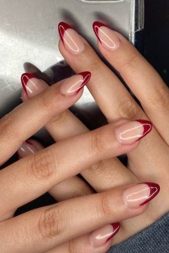French Tips, White French Tip, French Tip Nails, Burgundy Nail Designs, Red Tip Nails, Red French Manicure, Red Ombre Nails, Burgundy Nails, Nails Inspiration Red