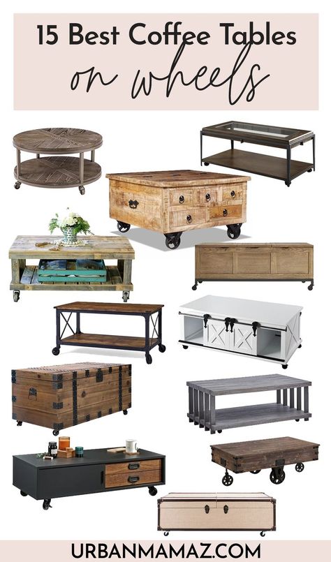 15 Best Coffee Tables On Wheels For Every Style And Budget Outdoor, Home Décor, Coffee, Home, Coffee Table With Wheels, Coffe Table, Cool Coffee Tables, Side Table, Condo