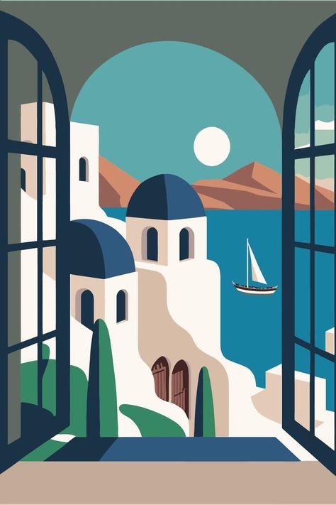 Islands, Flat Design, Illustrators, Art And Illustration, Design, Inspiration, Illustrations Posters, Greece Painting, Greece Art