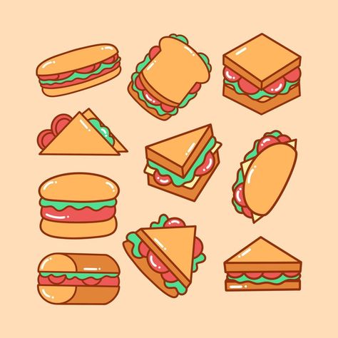 Sandwich Doodle Illustration Pack Illustrators, Doodles, Ideas, Sandwiches, Doodle Art, Vector Free, Logo Food, Freepik, ? Logo