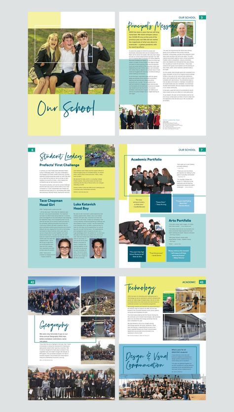 Editorial, Inspiration, Layout, Brochures, Yearbook Design, Yearbook Design Layout, School Magazine Ideas, Yearbook Layouts, School Prospectus