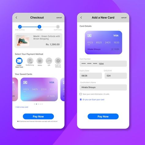 Day 002 of Daily UI - Credit Card Checkout. Blue is used as the primary color to show Trust, Security and Loyalty Web Design, Design, Ui Ux Design, User Interface Design, Ui Ux, Credits, Mood Board, Card Ui, App