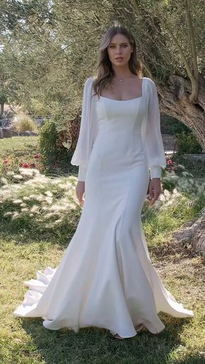 Gowns, Wedding Dress, Elegant Gowns, Gowns Dresses Elegant, Sleeved Wedding Dress, Gowns With Sleeves, Wedding Dress Chiffon Sleeves, Long Sleeve Sheath Wedding Dress, Wedding Dress Patterns