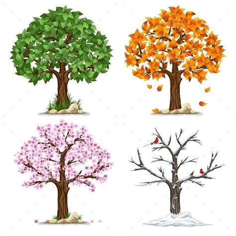 Four Seasons by mari_pazhyna | GraphicRiver Tree Drawing, Tree, Tree Art, Watercolor Trees, Autumn Trees, Trendy Tree, Spring Tree, Four Seasons Painting, Summer Trees