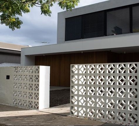 Fence, Breeze Block Wall, Fence Design, Boundary Walls, Front Fence, Mid Century Exterior, Wall Design, House Entrance, House Exterior