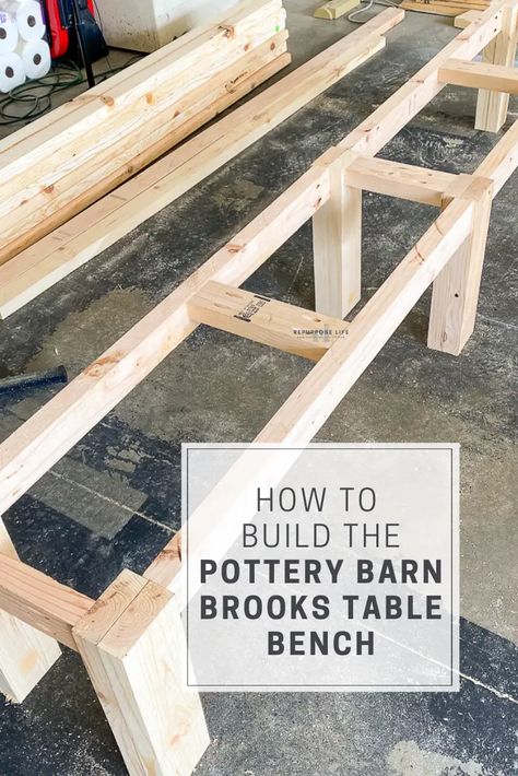 DIY this $900 Pottery Barn Brooks Dining Table Bench for less than $100! Follow these easy plans and build your own outdoor (or indoor) farmhouse table bench. Berlin, Crafts, Ideas, Studio, Pottery Barn, Design, Architecture, Workshop, Diy Farmhouse Table