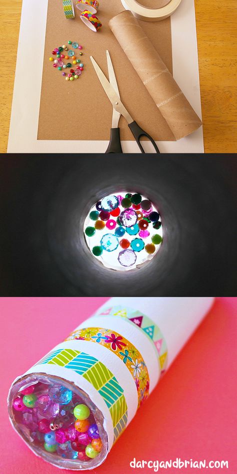 Looking for a fun kids project? Inspire creativity with this easy homemade kaleidoscope craft using a paper towel tube (or another cardboard tube), beads, and aluminum foil. Kids crafts are the perfect, low cost family activity. This is fun for preschool children, but they will need assistance to assemble it. Click to get printable instructions. Diy For Kids, Crafts, Diy, Crafts For Kids, Fun Projects For Kids, Preschool Crafts, Kids Crafts, Projects For Kids, Cardboard Tube Crafts