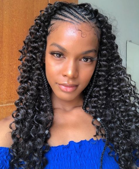 Natural Hairstyle with Cornrows and Twist Out Curls Plait Styles, Girl Hairstyles, Haar, Half Braid, Peinados, Braid Styles, African Braids Hairstyles, Braids Hairstyles Pictures, Half Braided Hairstyles