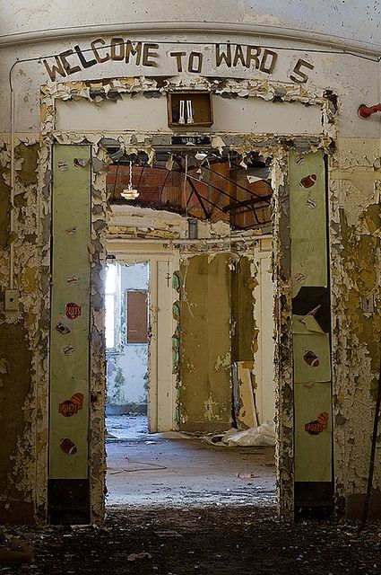 Pilgrim State Hospital, Long Island, NY Abandoned Asylum.  Love the sign above the doorway. Abandoned Mansions, Ruins, Dark Fantasy, Urban, Haunted Places, Old Houses, Pilgrim State Hospital, Abandoned Asylums, Abandoned Hospital