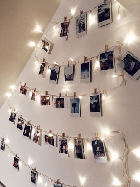 #lights #polaroid #wall #walldecor #tumblr Polaroid, Inspiration, Polaroid Wall Decor, Polaroids On Wall, Room Inspo, Polaroid Wall, Room Pictures, Polaroid Display, Photo Walls Bedroom