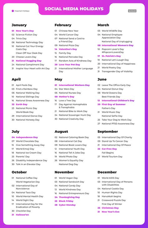Instagram, School Holiday Calendar, Holiday Social Media Posts, Marketing Planning Calendar, Marketing Calendar, Social Media Content Calendar, Social Media Calendar, Social Media Content Planner, Marketing Planner