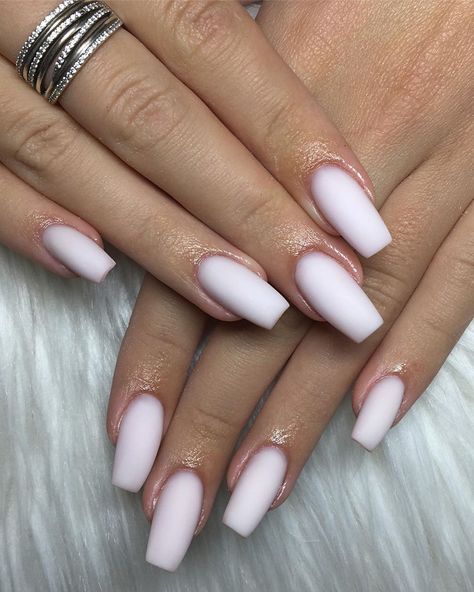 The trend, which features a semi-opaque white, has continued to gain popularity throughout the end of 2019. Matte White Nails, Square Nails, White Acrylic Nails, Square Acrylic Nails, White Manicure, Nails Inspiration, Nail Colors, Uñas, Pretty Nails