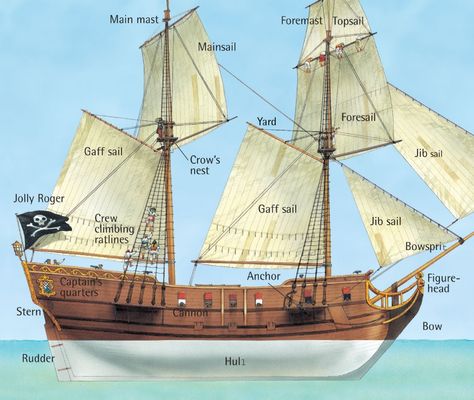 Inside a pirate ship - Q-files Encyclopedia Old Sailing Ships, Pirate Boats, Pirates, Pirate Books, Pirate Ship Model, Wooden Ship, Pirate Life, Real Pirate Ships, Brigantine