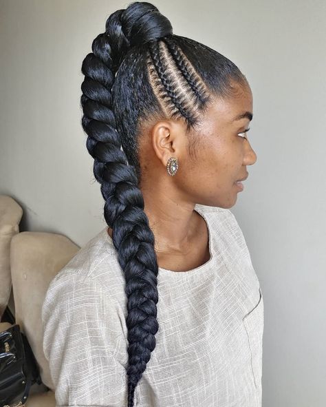 Cornrows, Plaited Ponytail, Braided Hairstyles, Braided Ponytail, Braided Ponytail Hairstyles, Ghana Braids Cornrows, African Braids Hairstyles, Braids With Extensions, Feed In Ponytail