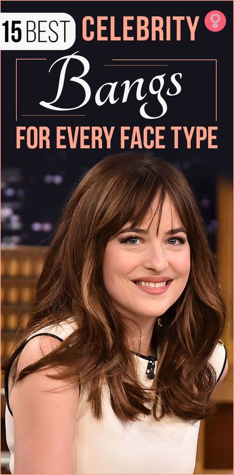 15 Best Celebrity Bangs For Every Face Type: Whether you have a pear face, rectangular face, or you’re a trapezoid shape yourself; bangs are for everyone! Don’t let people with bland haircuts tell you what to do with your hair. If you’re looking for some celebrity inspiration, we’ve got you covered. #celebrityhairstyles #hairstyles #hairstyleideas #banghairstyles Hair For Round Face Shape, Bangs For Round Face, Round Face Haircuts, Bangs For Oval Faces, Haircuts For Round Faces, Oval Face Haircuts, Round Face Hairstyles Long, Haircuts For Small Faces, Long Face Haircuts