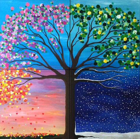 Summer Painting, Easy Landscape Paintings, Four Seasons Painting, Lake Art, Spring Tree Art, Tree Art, Tree Artwork, Abstract Artists, Canvas Art Projects