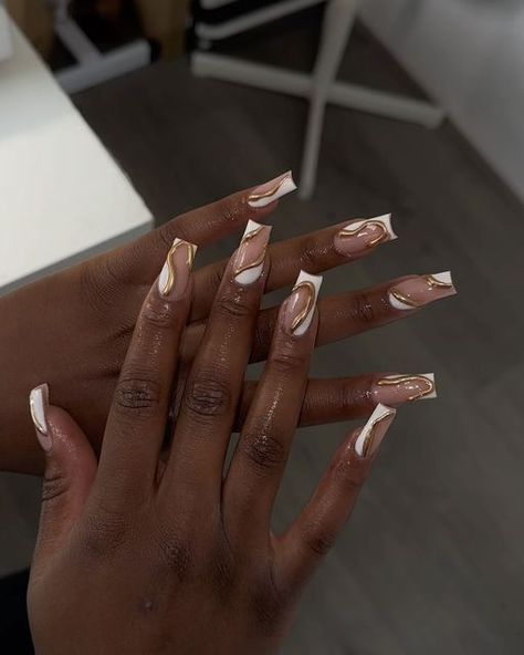 Thenailartiste LTD on Instagram: "Gold chrome and white😍" Nail Designs, Nail Inspo, Classy Nails, Swag Nails, Prom Nails, Uñas, Golden Nails, Black Girl, Nails Inspiration