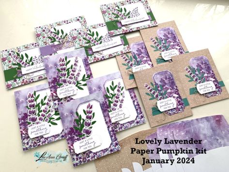 The January Lovely Lavender Paper Pumpkin kit is beautiful and so easy to create with. See my take on this months kit and other samples too. Get a pre-paid subscription and enjoy the joy of receiving a Paper Pumpkin kit each month! #Stamping, #Stampinup, #handmadecards, #papercrafting, #stampinup, #papercraftingideas, #cards, #cardmaking, #cardmakingideas, #flowerbug, #leeanngreff, #PaperPumpkin, #kits, #PaperPumpkinalternative, #LovelyLavender, Stampin' Up! Cards, Lavender Stamp, Stampin Up Cards, Stampin Up, Flower Cards, Floral Cards, Card Kit, Paper Pumpkin, Cards Handmade