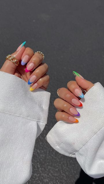 multi color nails Colourful Nail Designs, French Tips, Summer French Nails, Trendy Nails, French Tip Nails, Colourful Nails, Nails Inspiration, Colourful Acrylic Nails, Nail Inspo