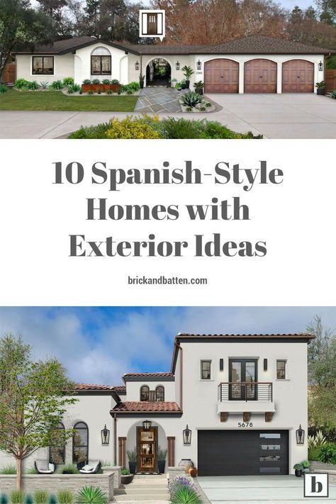 We love everything about Spanish-style homes and their distinct design and character. With any specific architectural style, it can be challenging to update the exterior while staying true to the original intent. This is why we put together a list of exterior design ideas for your Spanish-style house that will freshen things up without sacrificing the style’s true nature. #exteriordesign #Spanishstylehomes #architecture #design #homedesign #exteriordecor #exteriors #curbappeal Design, Exterior, Decoration, Exterior Trim Colors For White House, White Stucco House With Black Trim, White House With Black Trim, White Exterior Houses, White Houses With Black Trim, White House