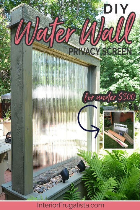 An amazing DIY Outdoor Water Wall Privacy Screen for under $300 for a backyard deck or patio using recycled tempered glass. The outdoor fountain is also illuminated at night with solar flood lights. A budget-friendly water feature for those who know how to rock power tools! #glasswaterfall #fountainideas #outdoorfountain #gardenwaterfountains #outdoorwaterfeatures #privacyscreen Diy Outdoor, Diy Backyard, Backyard Diy Projects, Easy Going, Diy Garden Fountains, Backyard, Diy Water Feature, Garten, Diys