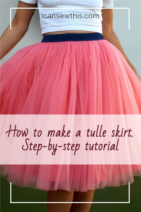 How much tulle do you need for a skirt? What type of tulle is best for this skirt? Does tulle have to be hemmed, and what needle should you use for tulle fabric? Learn to make your own cute tulle skirt with this easy tutorial. Fundamentally, this is an exposed elastic gathered tulle skirt, with a ratio of approx. 1:8 (the tulle skirt width is 8x the waist measurement), lined with a half-circle skirt. Sewing Projects, Couture, Tulle, Diy Tulle Skirt, How To Make Skirt, Diy Skirt, Diy Tulle, Circle Skirt Tutorial, Tulle Skirt Tutorial