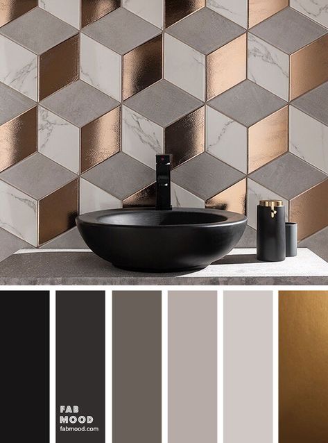 Beautiful rectangle tile shaped in different textures and colors of light grey marble , grey and gold copper from Topps Tiles made this bathroom look so... Bathroom Interior Design, Bathroom Ideas, Interior, Bathroom Interior, Bathroom Decor Ideas Colors, Compact Bathroom, Small Bathroom, Bathroom Colors, Bathroom Color