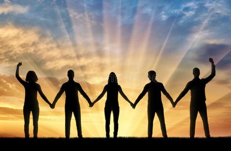 Silhouette of a group of happy people of five people holding hands at sunset. Th #Sponsored , #sponsored, #AFFILIATE, #group, #hands, #sunset, #happy People, Photo, Picture Poses, People Poses, Group Picture Poses, Cool Pictures, Holding Hands, Beautiful Nature, Photo Collage