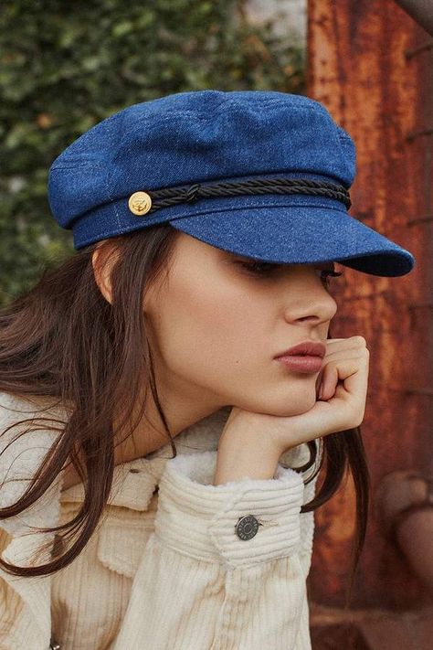 Urban Outfitters Denim Captain Hat #ad Perfect for Festival season Clothes, Urban Uutfitters, Jean, Cool Hats, Hats For Women, Winter Hats For Women, Breton Hat Outfit, Winter Cap, Stylish Caps
