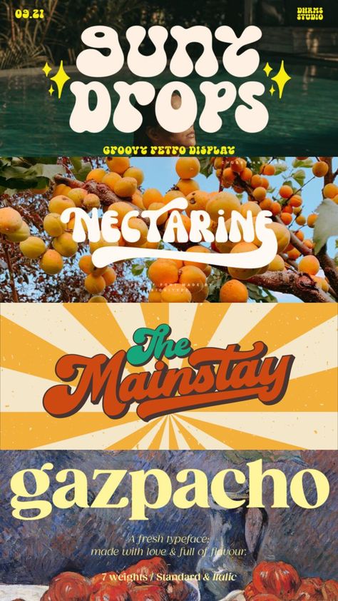 Fonts
Suny Drops
Nectarine
The Mainstay
Gazpacho Vintage Fonts, Logos, Web Design, Graphic Design Fonts, Fonts Design, Typography Design, Typeface, Graphic Design Typography, Logo Design