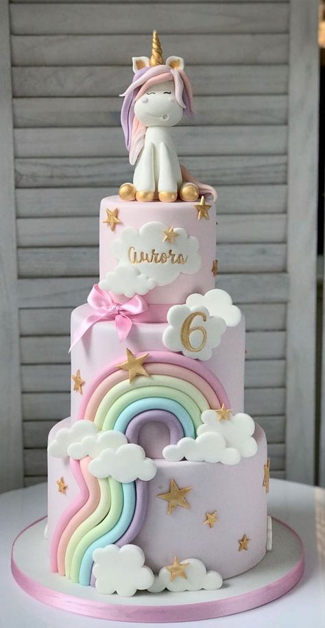 35. 6th Birthday Three Tier Unicorn Birthday Cake When you start planning any party, you want to be creative—whether it is your decoration, dress,... Cupcakes, Fondant, Dessert, Cake, Birthday Cake Kids, Cute Birthday Cakes, Kids Cake, Birthday Cake, Cupcake