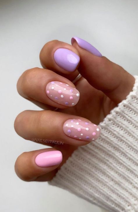 26. Polka Dot Pink Short Nail Design Do you realize that the power of gorgeous nails make us feel like we wear beautiful jewelry... Pink, Manicures, Nail Designs, Cute Spring Nails, Dots Nails, Cute Acrylic Nails, Cute Gel Nails, Trendy Nails, Pretty Nails