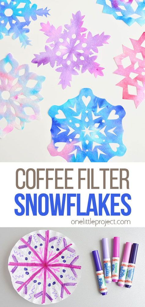 Diy, Coffee Filters Snowflakes, Coffee Filter Crafts, Snow Crafts, Snow Crafts Preschool, Snowflake Craft, Winter Stem Activities, Easy Winter Crafts, Snow Flakes