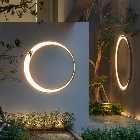 Modern Outdoor LED Wall Sconces Round Gray Waterproof Garden Lighting Led Outdoor Lighting, Led Garden Lights, Modern Outdoor Led, Modern Led Lighting, Led Wall Lamp, Outdoor Wall Lighting, Outdoor Wall Lamps, Outdoor Wall Lights, Modern Outdoor Lighting Fixtures