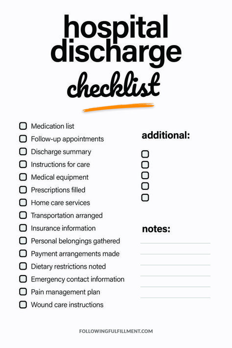 Ensure a smooth transition from hospital to home with our Hospital Discharge Checklist. Download and print now! #dischargeplanning #healthcaretips #patienteducation Health, Brief, Hospital, Checklist, Free, Wellbeing, How To Plan, Checklist Template, Free Checklist