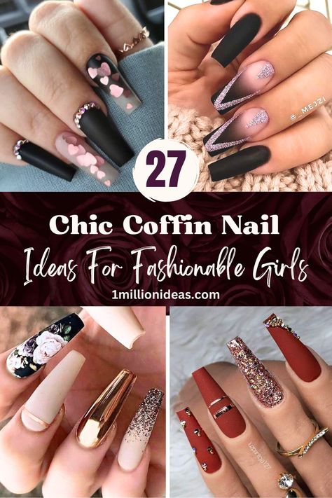 27 Chic Coffin Nail Ideas For Fashionable Girls Coffin Shape Nails, Coffin Nails Designs, Short Coffin Nails Designs, Fancy Nails Designs, Coffin Nails Long, Coffin Nails Matte, Classy Nail Designs, Trendy Nail Design, Coffin Nail Designs