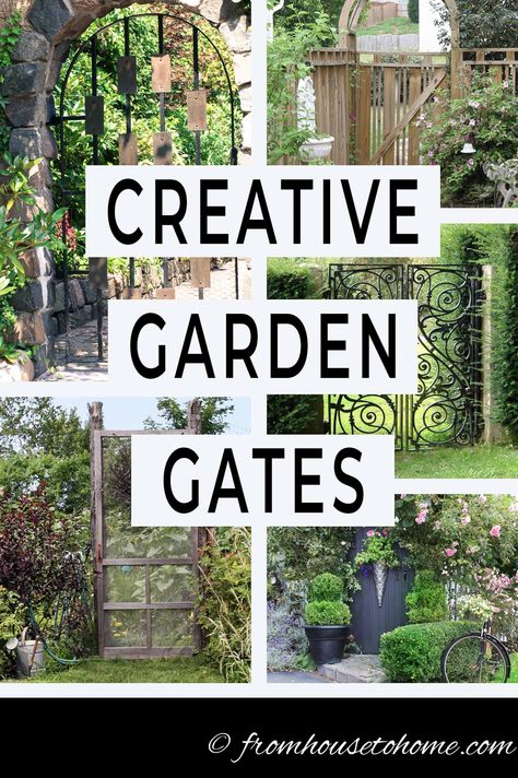 These DIY creative garden gate ideas are awesome! Whether you are looking for a metal, wooden, or wrought iron gate, you can find some inspiration for your backyard or front yard landscape. #fromhousetohome #gardengates #gardeningideas #gardeningtips #landscapeideas #gardening #structures #backyardlandscaping Wooden Garden Gates Ideas, Cheap Fence Ideas, Old Garden Gates, Garden Gate Ideas, Tor Design, Old Garden Tools, Wooden Garden Gate, Backyard Gates, Garden Gates And Fencing