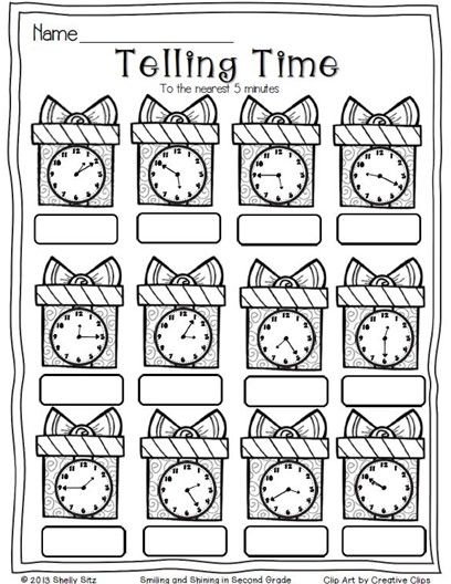 Teaching Strategies.....Christmas Math--telling time to the nearest five minutes--2nd grade math Winter, English, Christmas Math Printables, Christmas Learning Activities, Christmas Math Worksheets, Christmas Math Activities, 2nd Grade Math Worksheets, Christmas Worksheets, Math Materials