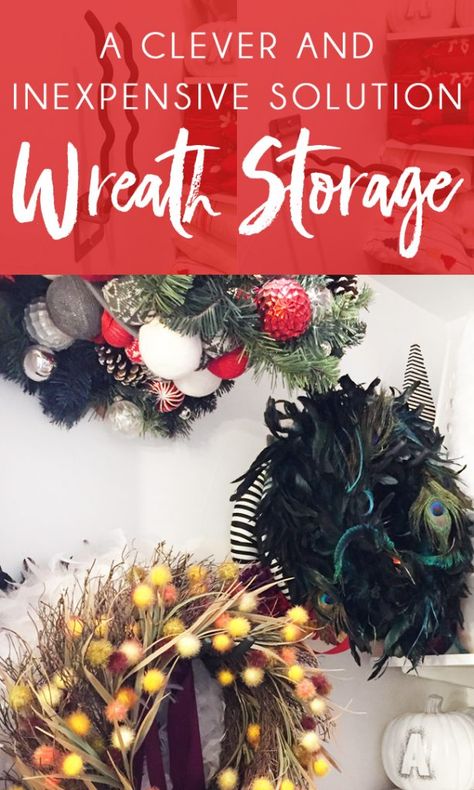 Wreath Storage Ideas including wreath storage hangers Winter, Organising Tips, Life Hacks, Storage Ideas, Wreath Storage Box, Christmas Storage, Christmas Wreath Storage, Organizing Tips, Wreath Storage