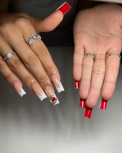 Red bottom nails are a hot new manicure trend, where you paint the underside of your nails red. This style takes after the Christian Louboutin red bottom shoes. Click the article link for more photos and inspiration like this // Photo Credit: Instagram @donebyarlyn // #baddieredbottomnailscoffin #blackredbottomnails #coffinredbottomnails #redbottomnailscoffin #redbottomsnails #rednails #whiteredbottomnails Christian Louboutin, Bracelets, Inspiration, Red Bottom Nails, Red Acrylic Nails, White Acrylics, Classy Acrylic Nails, Acrylic Nail Set, White Acrylic Nails