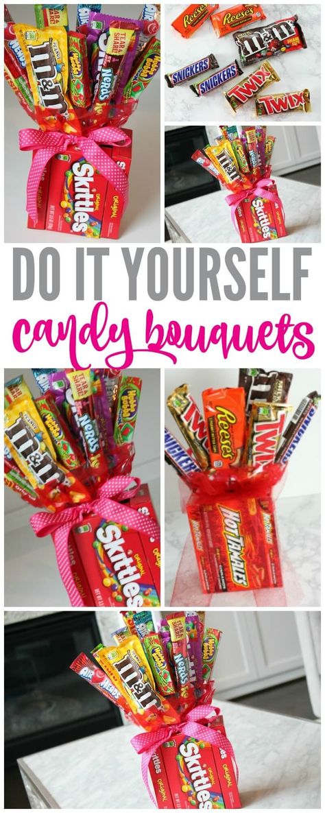 Make Your Own Candy Bouquets for Valentines Day, Fathers Day, Mothers Day, Birthday Parties and more! The Perfect Gift for the person that has everything! Homemade Gifts, Valentine's Day, Pre K, Diy Gifts, Birthday Gifts, Anniversary Items, Candy Gifts, Easy Gifts, Valentine Day Gifts